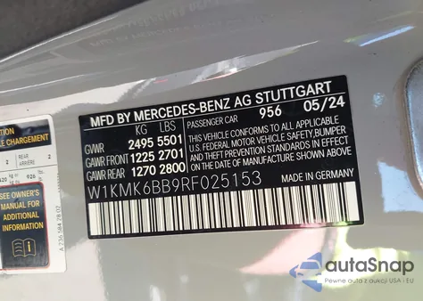 2024 Mercedes-Benz Cle 450 4Matic z USA, uszkodzony, nr VIN W1KMK6BB9RF025153